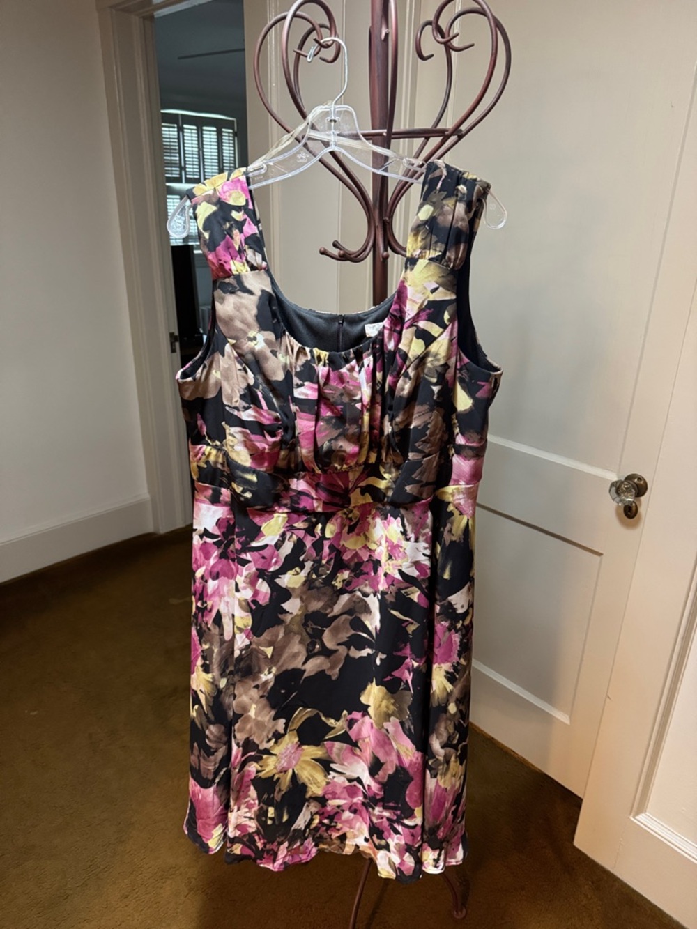 dressbarn Black Floral Dress with Pink & Yellow Accents